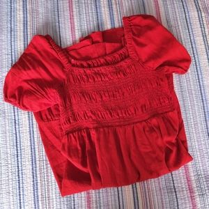 Isabel women's maternity dress red medium, smoked, balloon sleeves, EUC